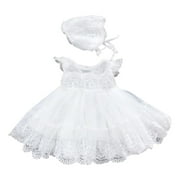 ZHUASHUM flower girl dresses for wedding Baby Girls Baptism Dress Lace Crochet Tulle Dress O Neck Ruffled Sleeve Bubble Skirt easter clothes White,Size:0-3 Months